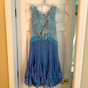 S/M Rebecca Taylor blue cinderella party dress with golden polka dots
